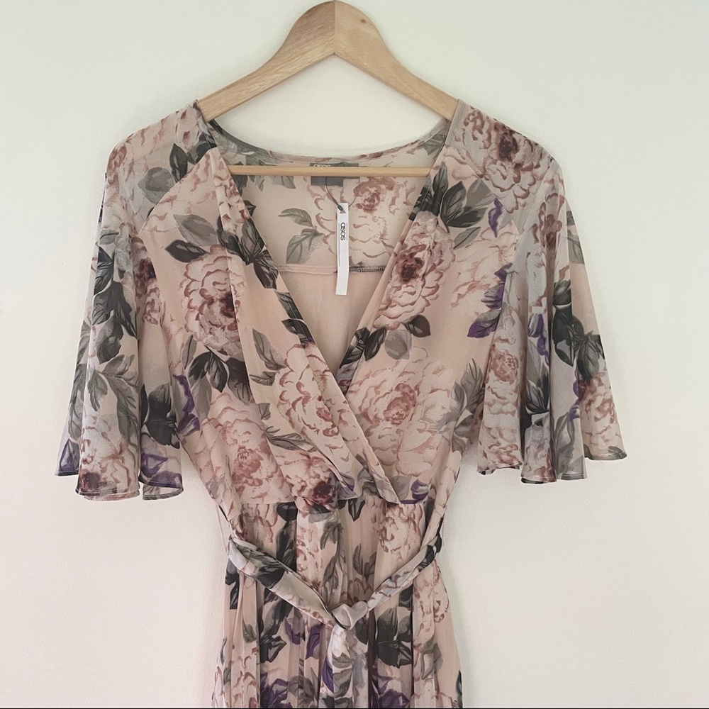 NWT ASOS Floral Pleated Flutter Sleeve Maxi Dress